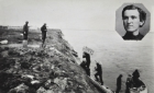 Men unload and carry goods up a steep bank